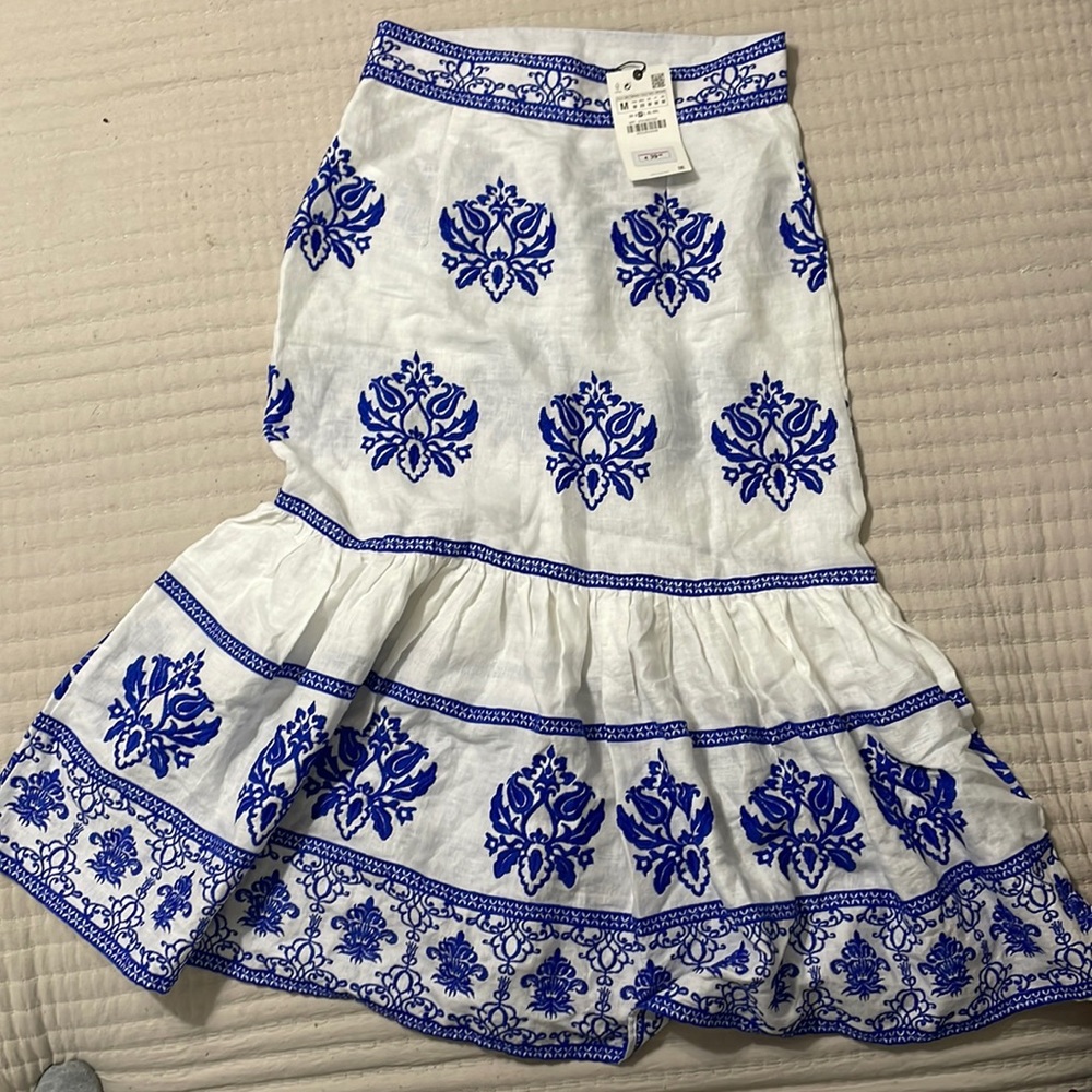 Zara Embroidered Midi Skirt